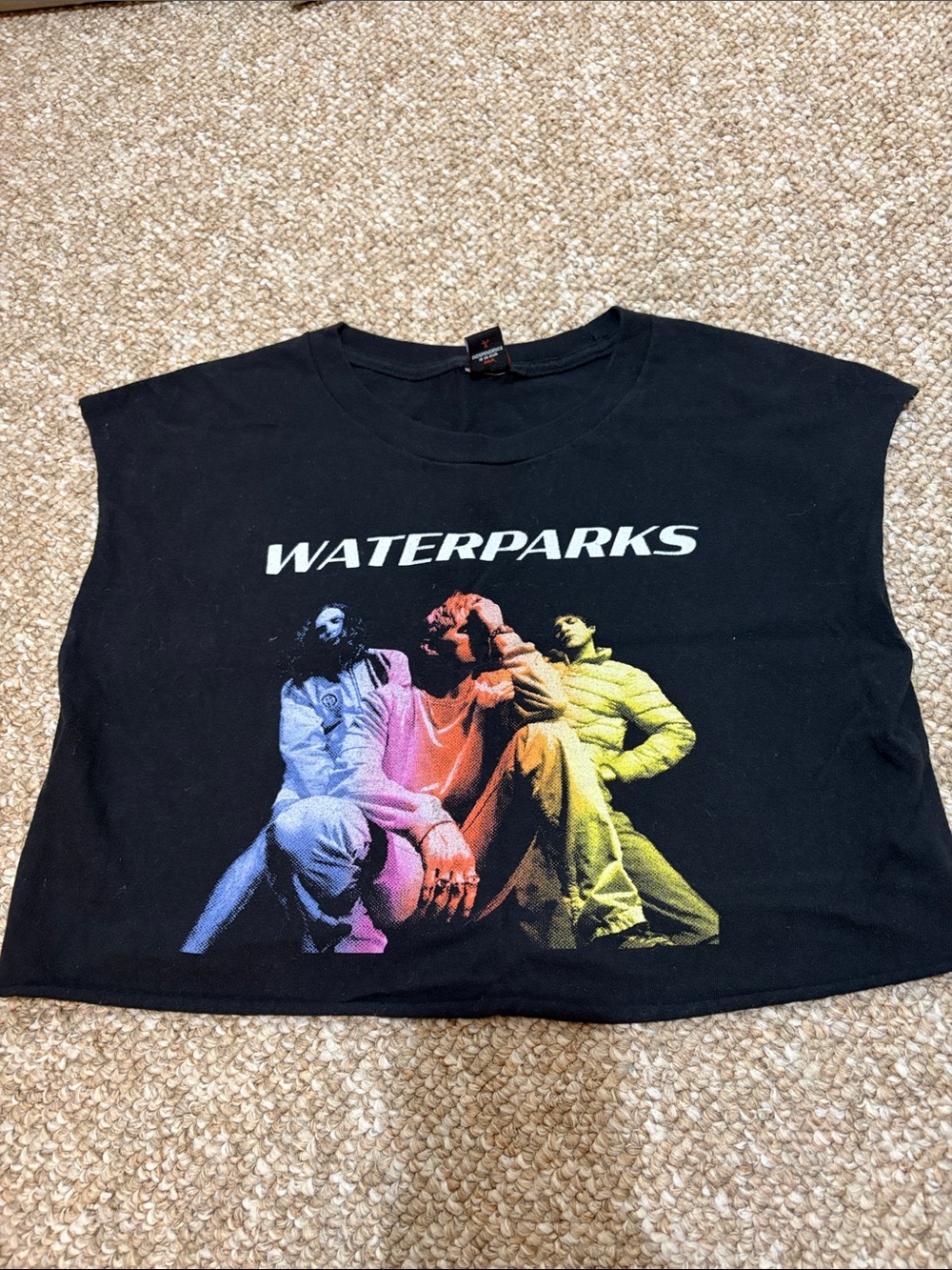 WATERPARKS Black Crop Band T-Shirt with Rainbow Photo Print